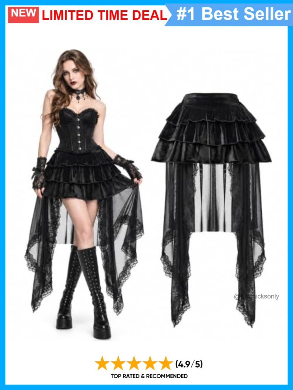 Victorian Gothic Lace High-Low A-Line Tulle Bustle Skirt